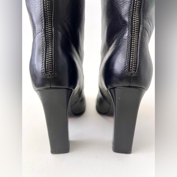 CHANEL | Black Leather Knee High Heel Boots CC Logo Turnlock EU 37 - Picture 7 of 15